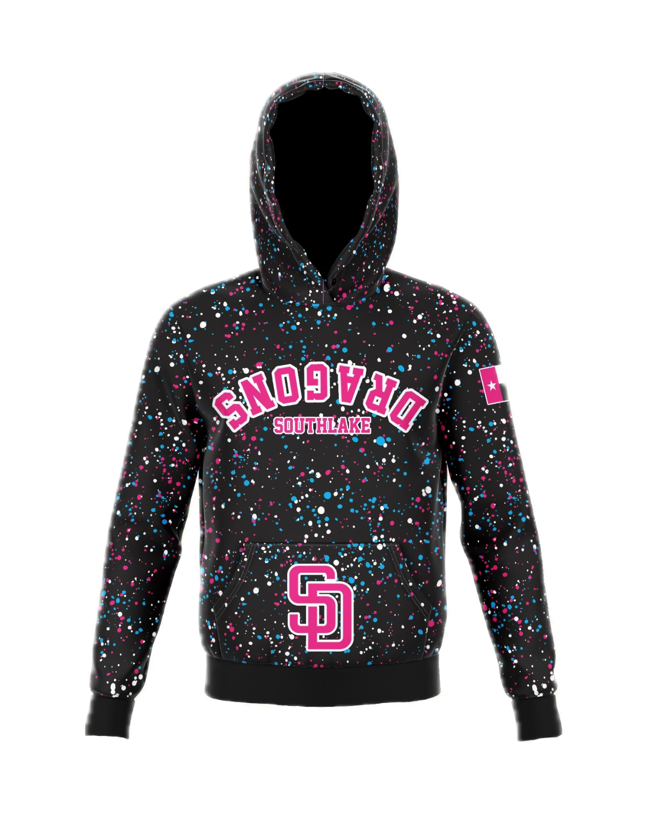Southlake Dragons Black Splatter Long Sleeve Hoodie PRE-ORDER